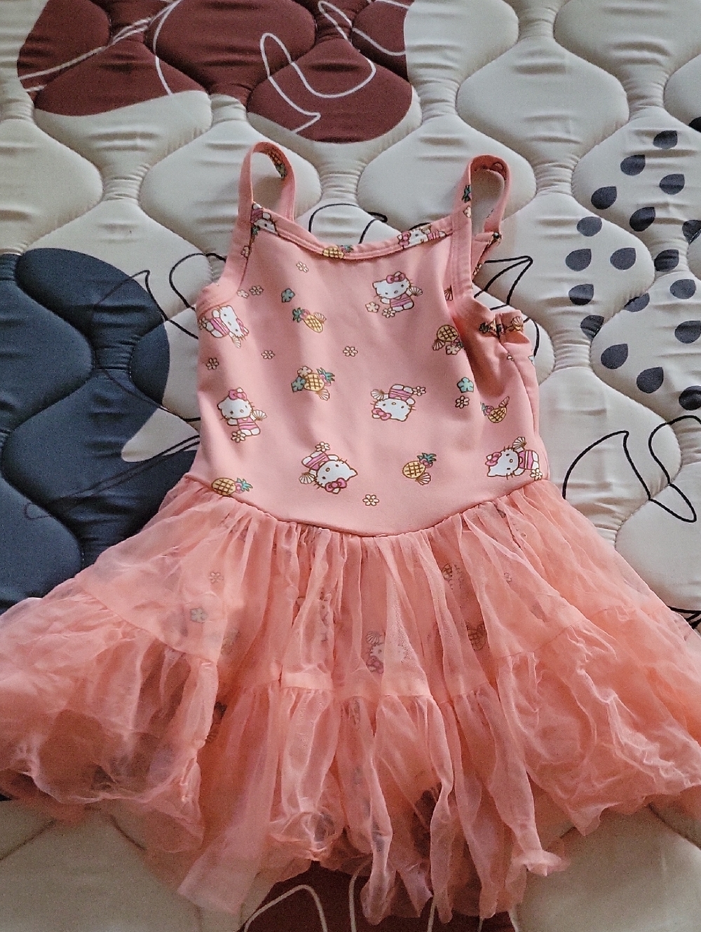 Hello Kitty Coral Pink Tulle Dress with Pineapple Print
